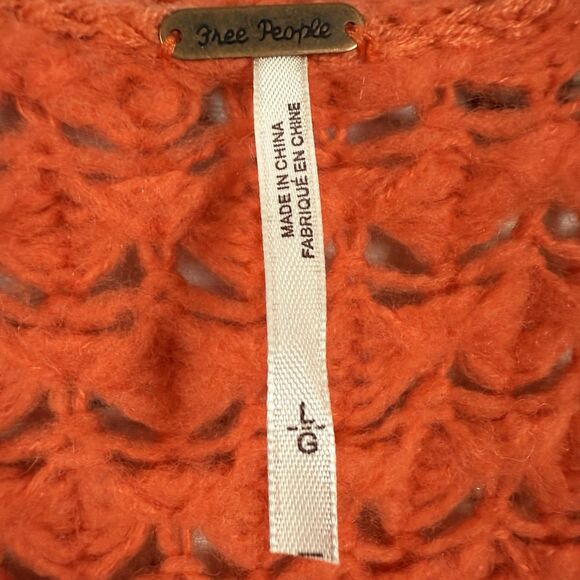 Free People Crashing Waves Pullover Chunky Knit Sweater Orange L - Picture 9 of 11